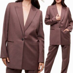 Aritzia Wilfred Belcastel Blazer Jacket Oversized Shoulder Pads Tailored Brown